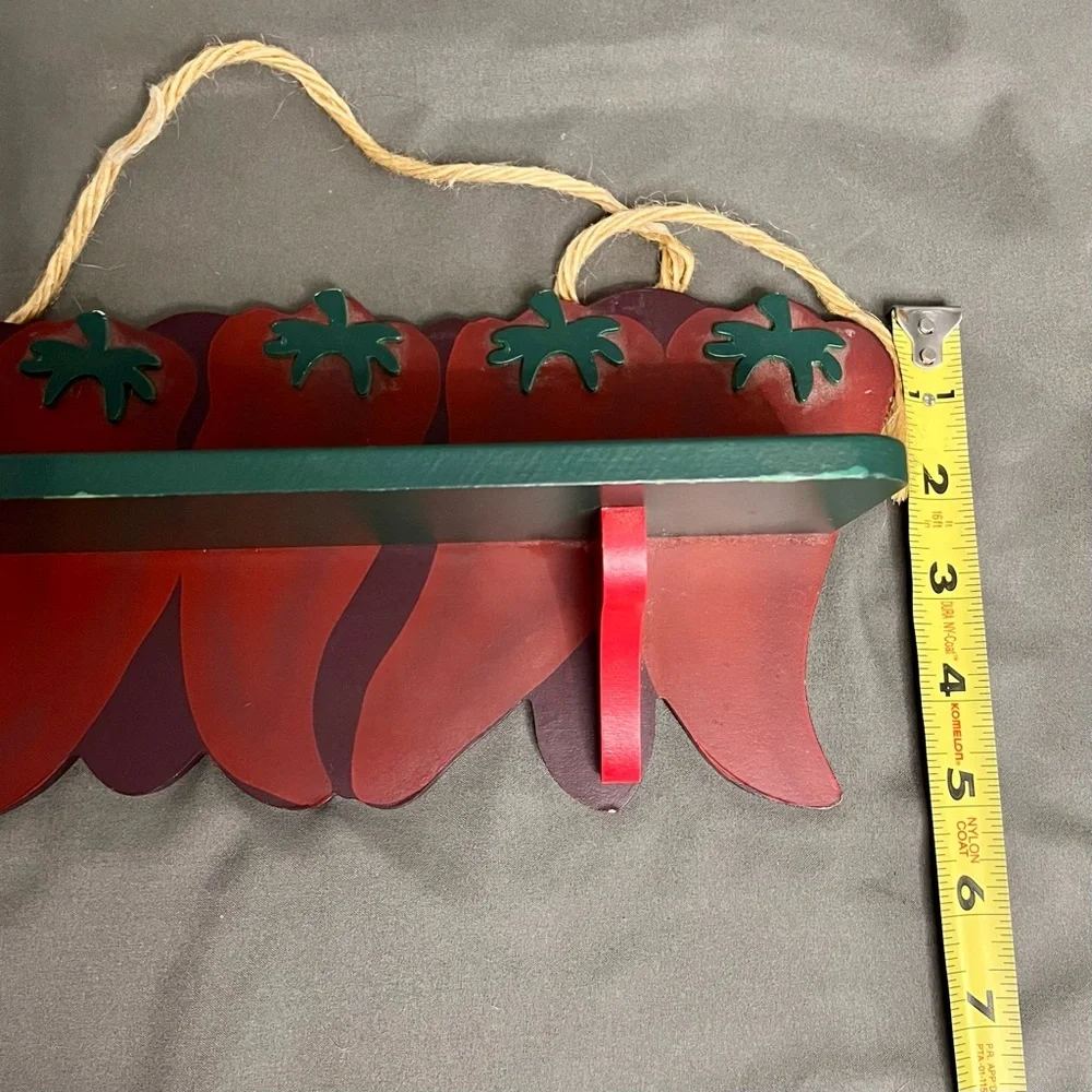 VTG Wooden Red Peppers Hanging Or Wall Mounted Shelf 16x3.5x5”